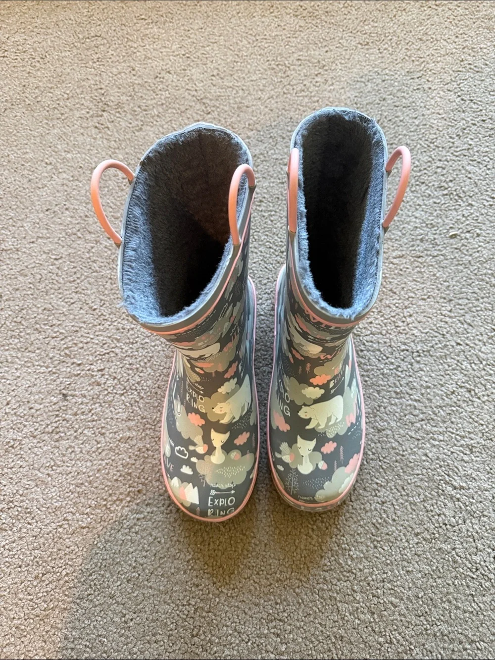 Western Chief Grey and Pink Kids Waterproof Rain Boots with Animal Motif